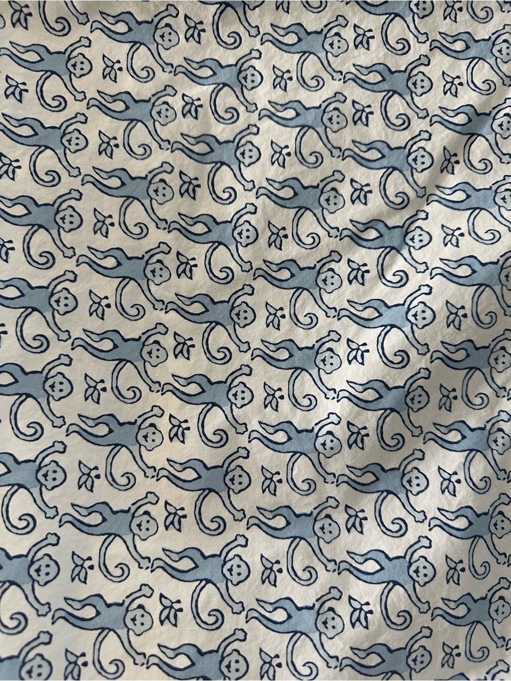 Pottery Barn Kids X Roller Rabbit Blue and White Monkey Fitted Crib Sheet - Picture 3 of 5